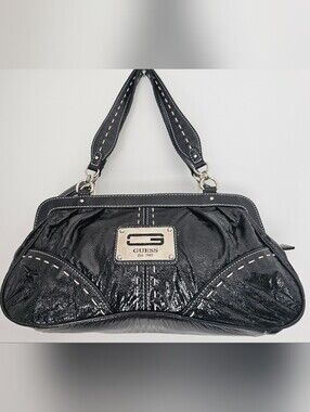 GUESS Black Metallic Frame-Top Shoulder Bag